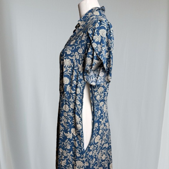 CHAPS Womens Midi Floral Dress Size S Blue Flutter Sleeve Cottagecore‎ Fairy - Picture 16 of 16